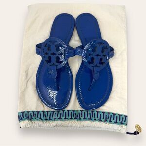 Tory Burch Nautical Blue Patent Leather Miller Thong Sandals 9 Women’s
